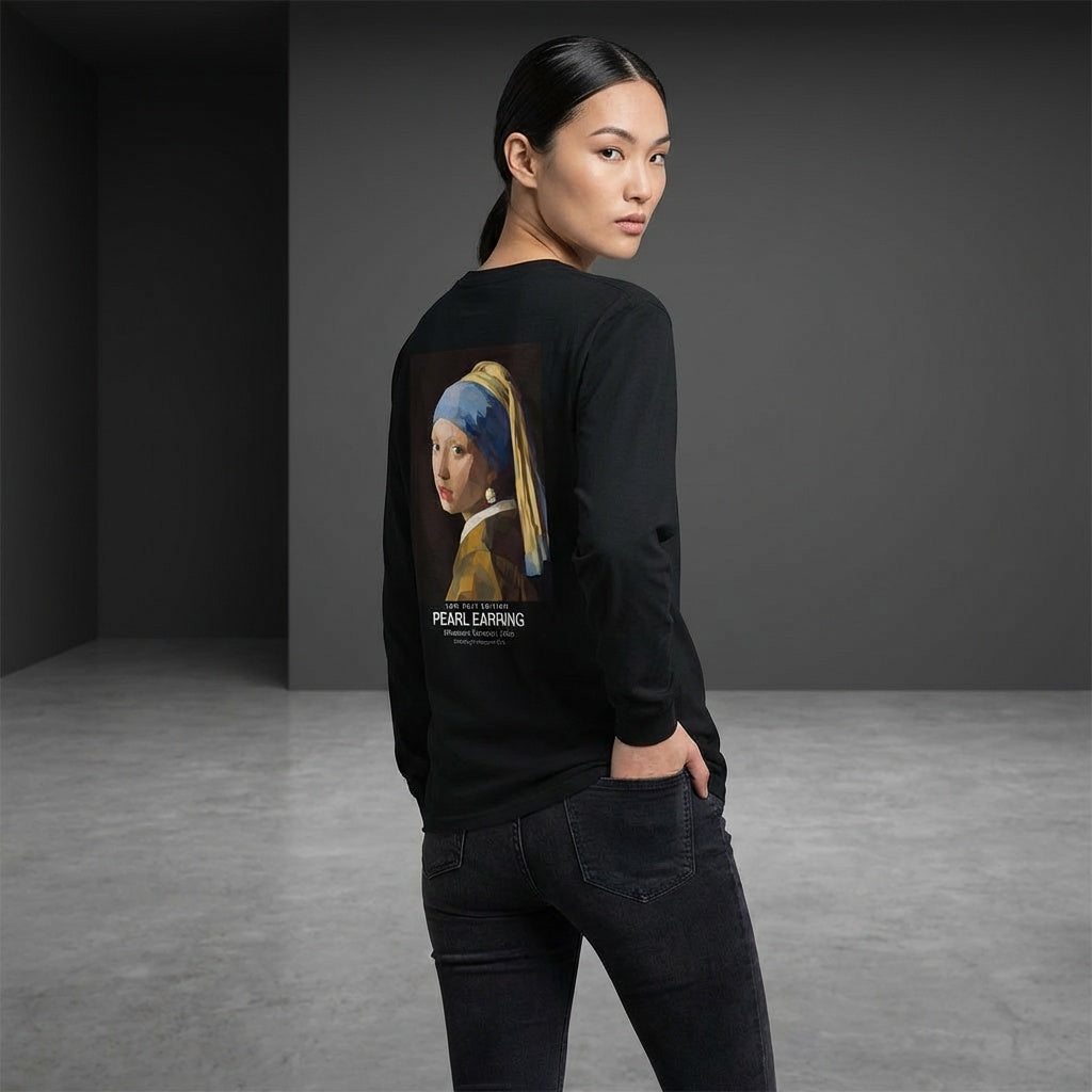 Girl with a Pearl Earring Longsleeve T-Shirt - LOW POLY EDITION-3